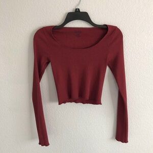 Pacsun John Galt burgundy McKenna long sleeve ribbed crop top